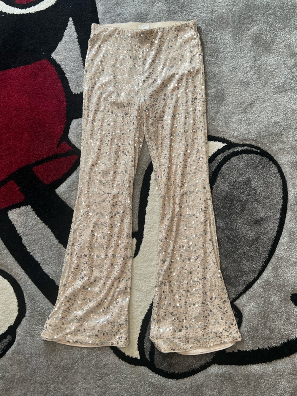 H&M Sequin Stretch Pants in Champagne Nude
